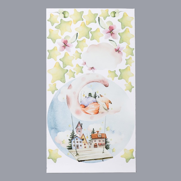 Интерьерные наклейки "Сказочный сон на луне" 36х64 см желтый 7313674