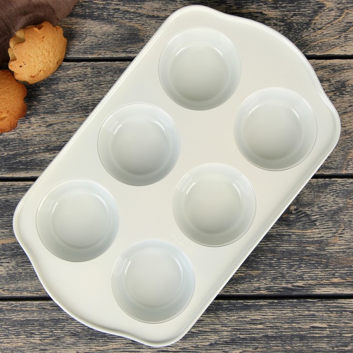 Форма для выпечки с керамическим покрытием "Флёри. Круг" 6 ячеек 28,52х17,5х3 см