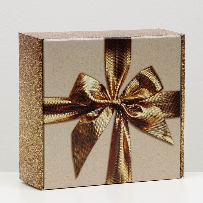 Коробка самосборная Бант, золотая, 23 х 23 х 8 см коробка самосборная крафт 23 х 23 х 8 см