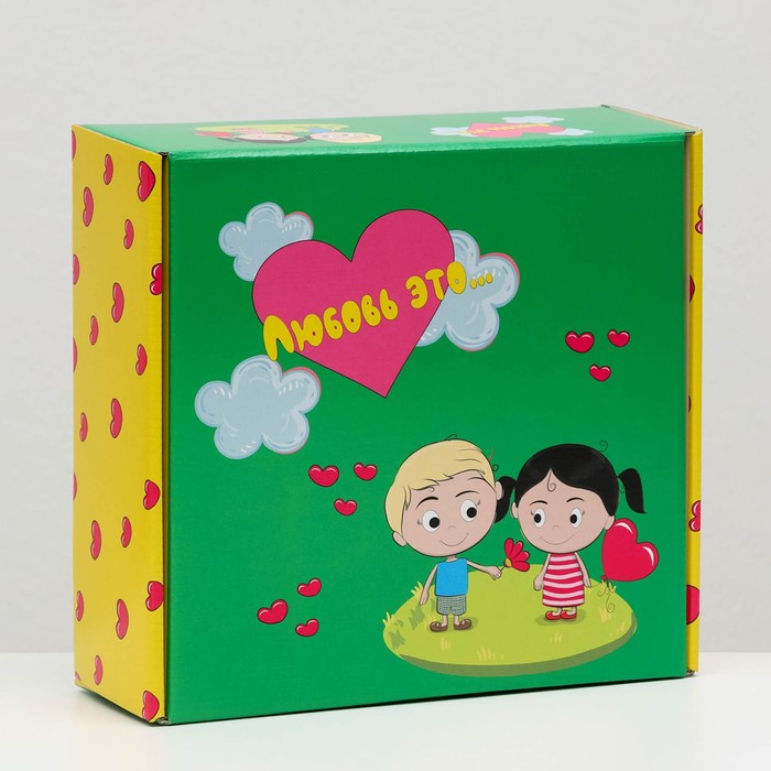 коробка самосборная красная 23 х 23 х 8 см Коробка самосборная Любовь это..., зелёная, 23 х 23 х 8 см