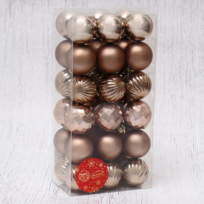 фото Набор шаров пластик d-4 см, 36 шт "диско ассорти" коричневый зимнее волшебство