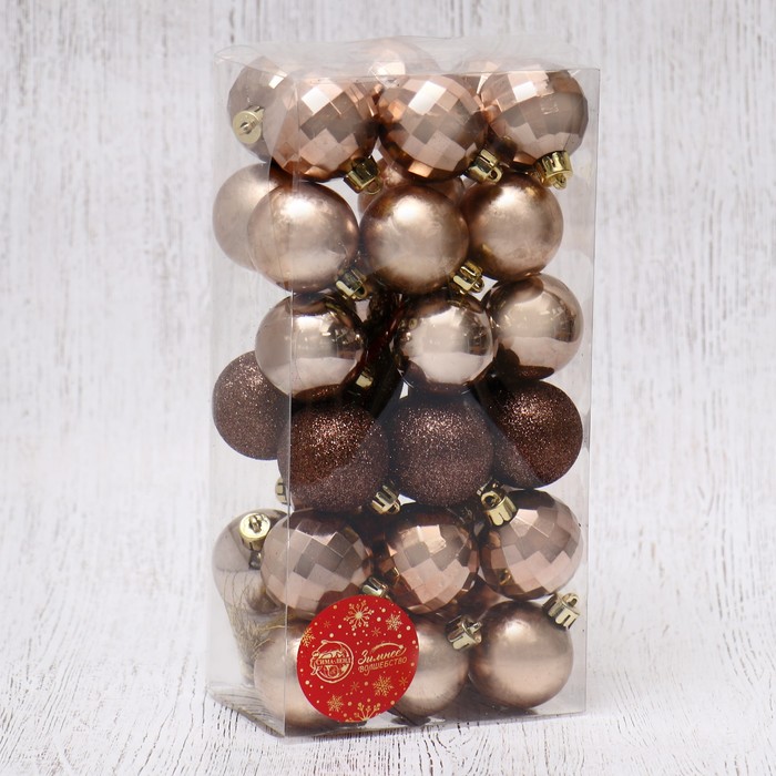 фото Набор шаров пластик d-4 см, 36 шт "диско ассорти" коричневый зимнее волшебство