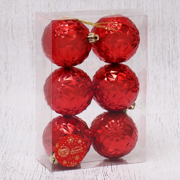 

Набор шаров пластик d-7 см, 6 шт "Калейдоскоп" красный