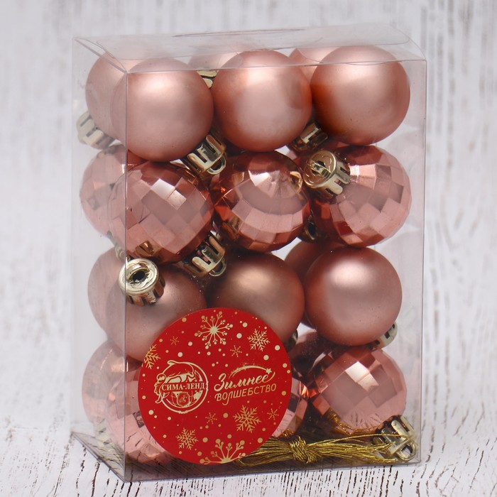 фото Набор шаров пластик d-3 см, 24 шт "диско ассорти" розовое золото зимнее волшебство