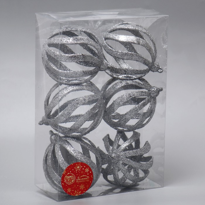 фото Набор шаров пластик d-8 см, 6 шт "селин" серебро зимнее волшебство