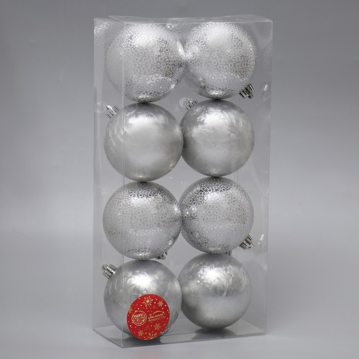 фото Набор шаров пластик d-8 см, 8 шт "элла" серебро зимнее волшебство