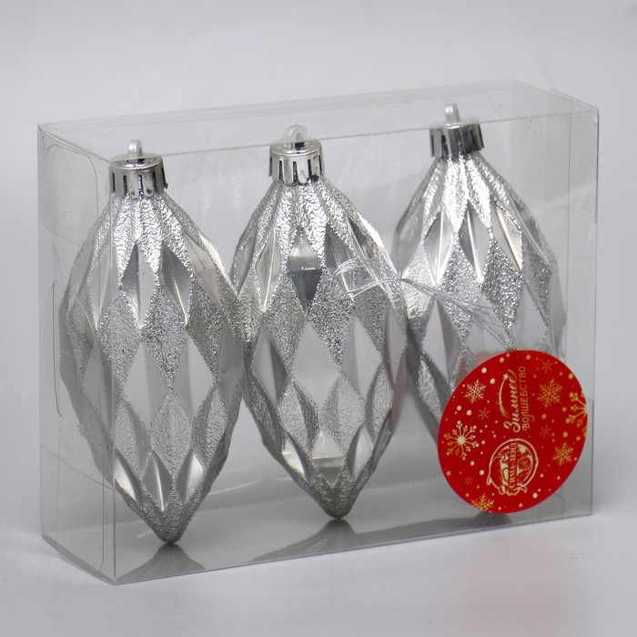 фото Украшение ёлочное "сосулька-рубик" (набор 3 шт) 10 см, серебро зимнее волшебство