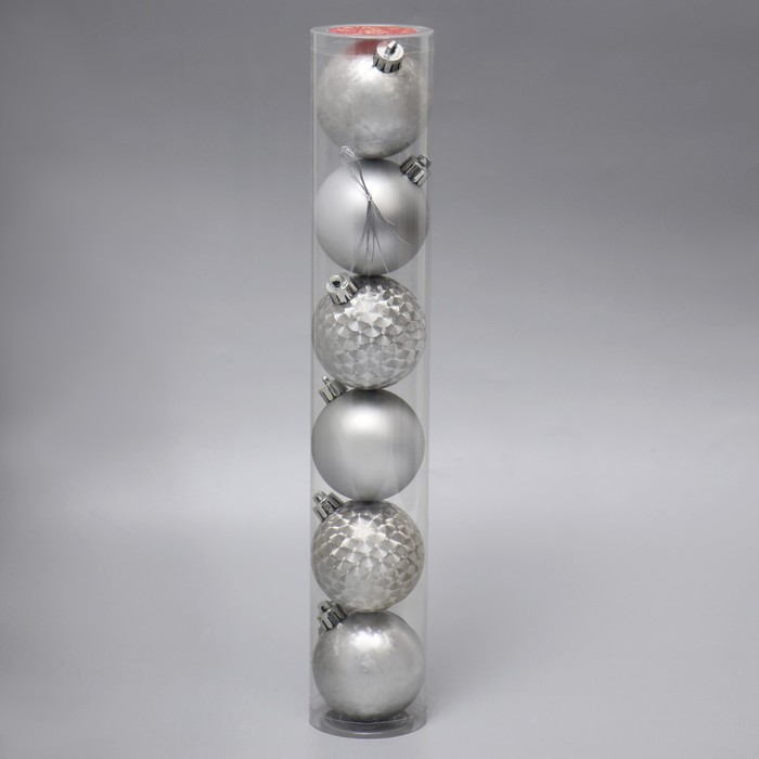 фото Набор шаров пластик d-6 см, 6 шт "пилар" серебро зимнее волшебство
