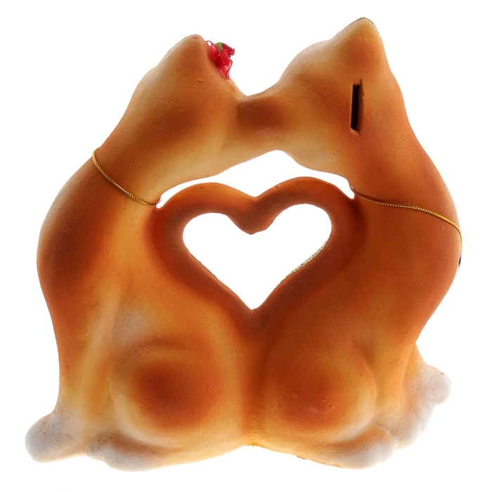 Копилка "Кошки в форме сердца", флок, рыжая