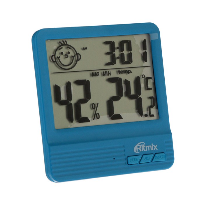 Метеостанция RITMIX CAT-052, комнатная, термометр, гигрометр, будильник, 1хААА, синяя цифровая метеостанция ritmix cat 052 синий