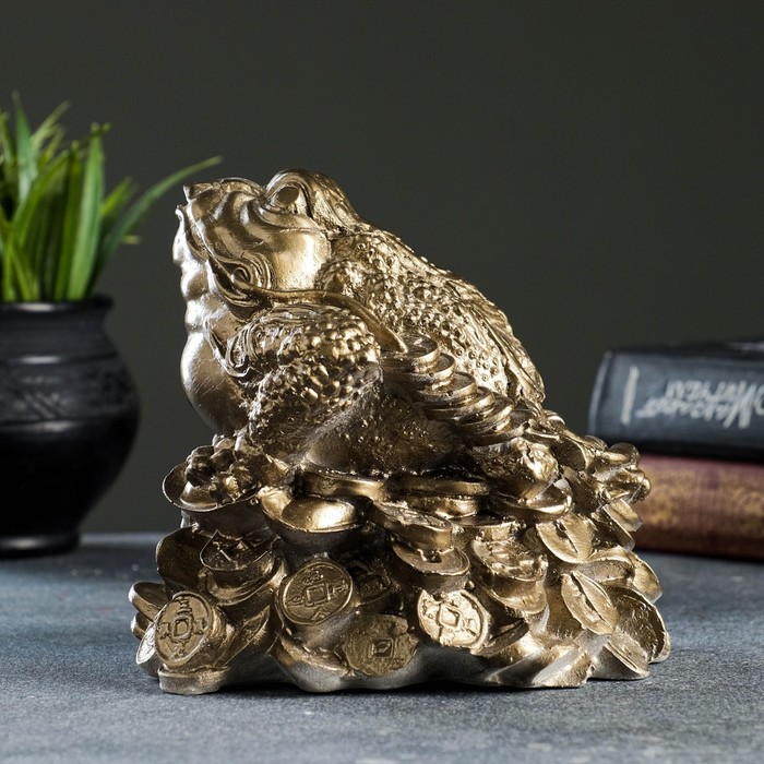 фото Копилка "жаба на деньгах" бронза, 15х14х15см хорошие сувениры