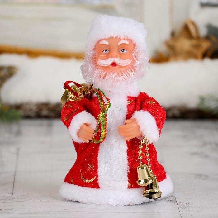 Дед Мороз Красная шубка, с колокольчиком двигается, 17,5 см зимнее волшебство мягкая игрушка дед мороз шубка с кружочками 15х30 см серебро стоит