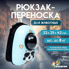 Рюкзак для переноски животных с окном для обзора "Гламуррр", 32 х 25 х 42 см, голубой