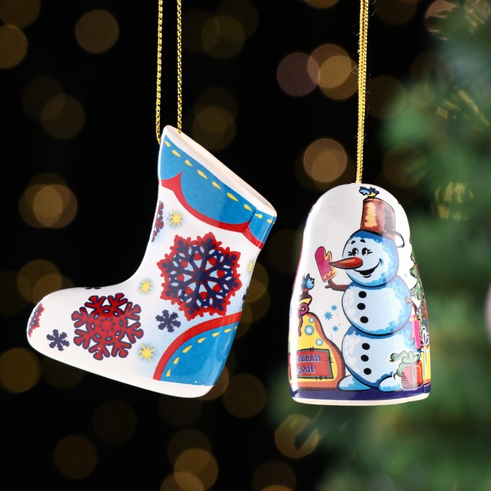 Набор ёлочных игрушек Дед Мороз и валенок, 6 см набор ёлочных игрушек снеговик и варежка 6 см