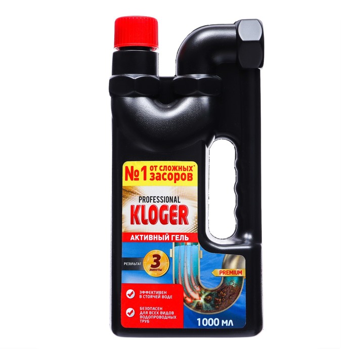 Чистящее средство Kloger Turbo, гель для устранения засоров, 1000 мл средство для устранения засоров sanfor turbo 1000 г