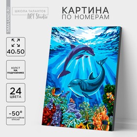 Картина по номерам на холсте с подрамником «Дельфины-друзья» 40х50 см