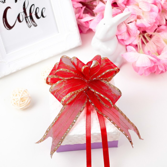Бант-бабочка №2,5 "Золотой кант", цвет красный