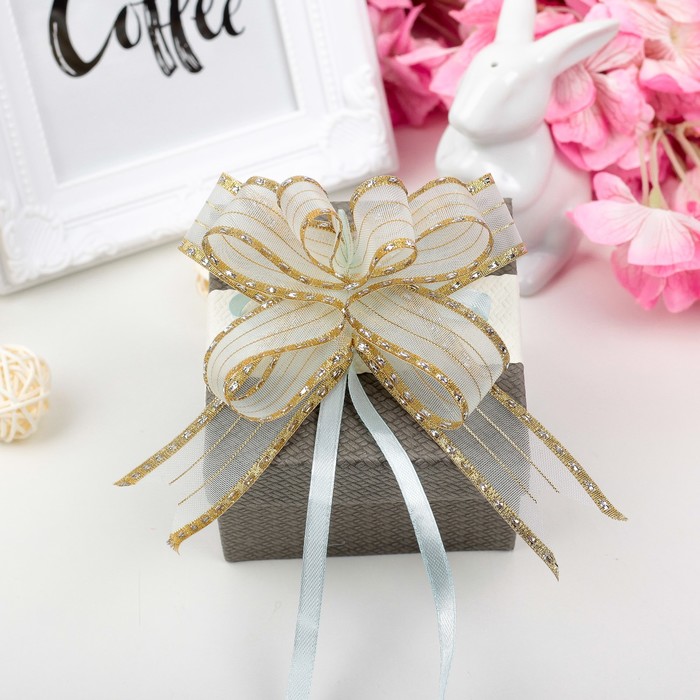 Бант-бабочка №2,5 "Золотой кант", цвет голубой