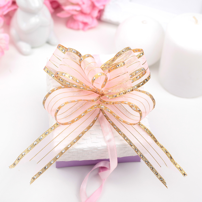 Бант-бабочка №2,5 "Золотой кант", цвет розовый