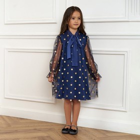 Платье детское нарядное KAFTAN горошек, рост 98-104, синий Ош