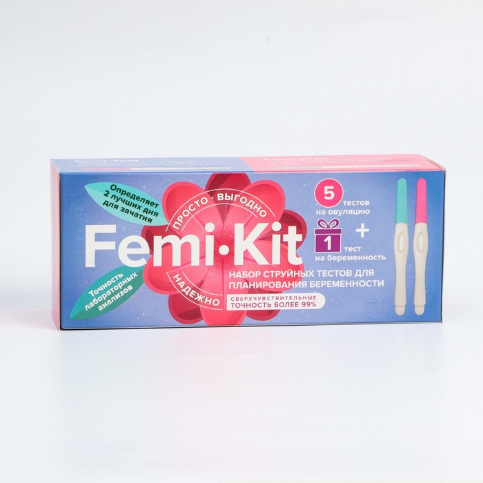 Набор струйных тестов FEMiKIT  для определения овуляции и беременности, 5шт+1шт