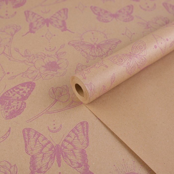 Бумага крафтовая бурая «Бабочки», в рулоне 0,68 x 8 м