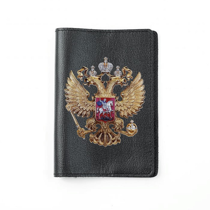 

Обложка на паспорт "ГЕРБ РФ камни", цвет черный 9,5х13,3х0,3см