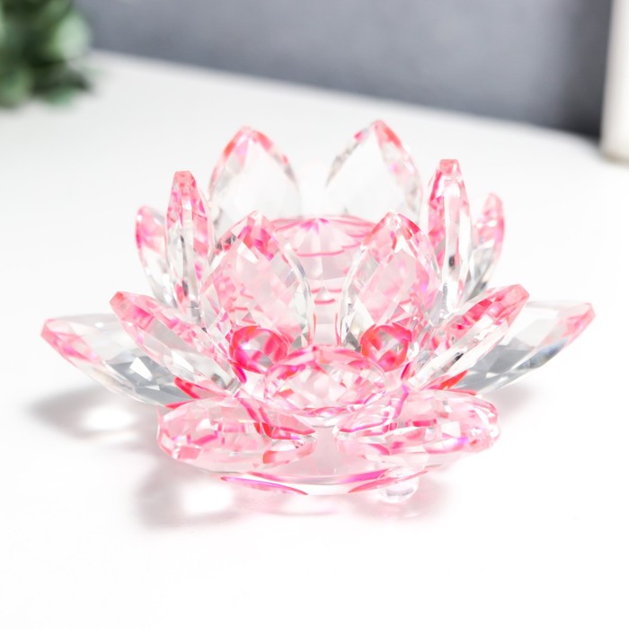 Сувенир стекло Лотос кристалл трехъярусный розовый d=11 см