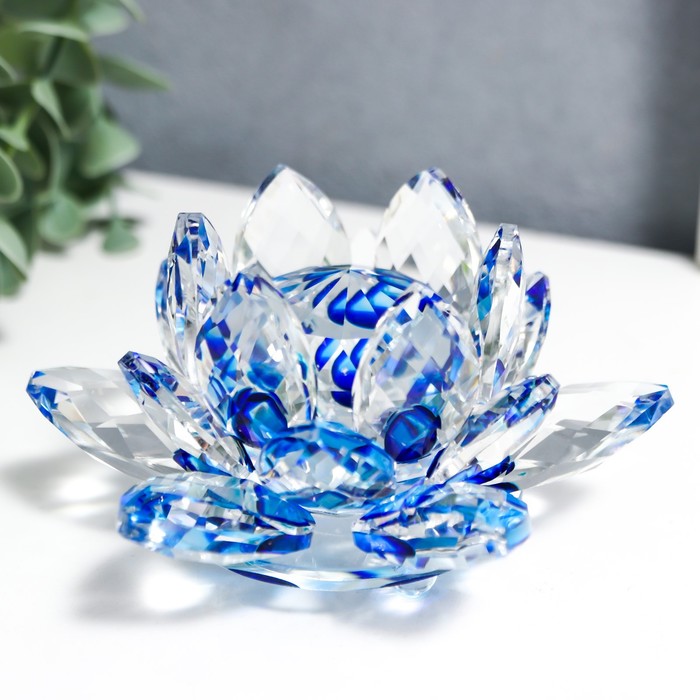 Сувенир стекло Лотос кристалл трехъярусный голубая радуга d=11 см