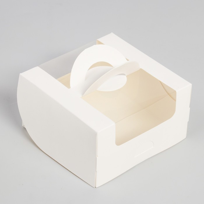 Коробка под бенто-торт с окном, белая, 14 х 14 х 8 см коробка под бенто торт с окном крафт 14 х 14 х 8 см