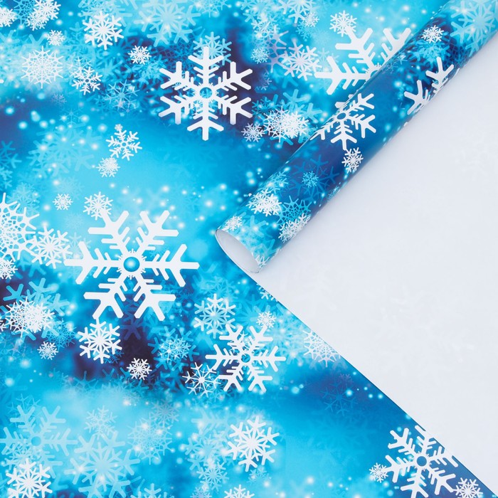 Бумага упаковочная глянцевая Снежинки, 70 х 100 см, 1 лист бумага упаковочная глянцевая новогодние игрушки 70 х 100 см 1 лист