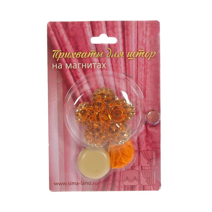 Подхват для штор на ленте "Сверкающий цветок", цвет оранжевый