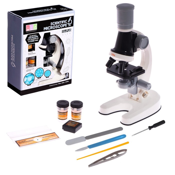 Микроскоп детский «Юный ботаник» кратность х100, х400, х1200, белый, подсветка микроскоп юный биолог кратность до х1200 белый подсветка