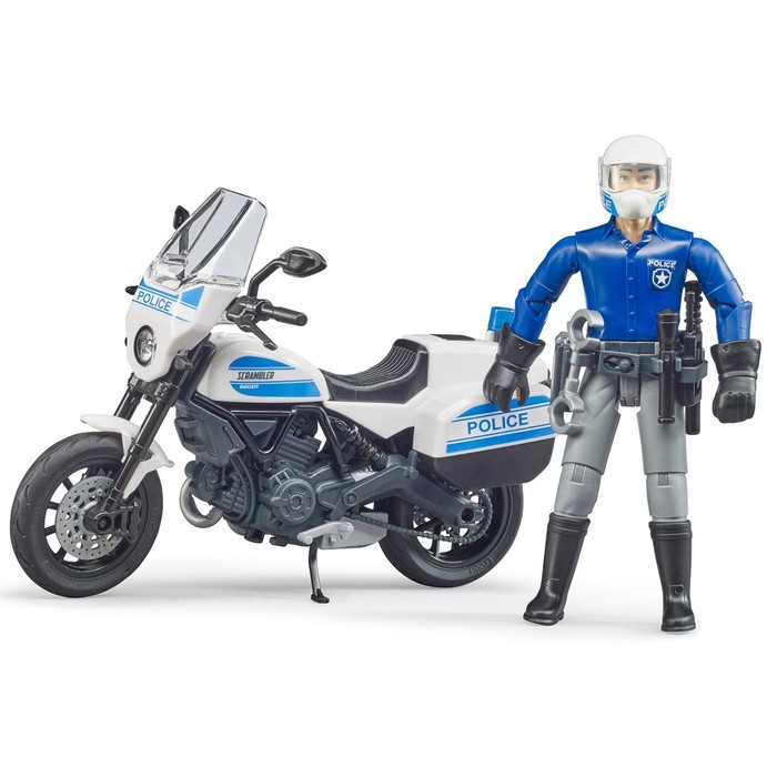 мотоцикл bruder scrambler ducati 62 731 1 16 14 см белый синий Игровой набор Мотоцикл Scrambler Ducati с фигуркой полицейского