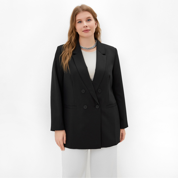 Пиджак женский двубортный MIST plus-size, размер 52, цвет чёрный пиджак женский двубортный mist plus size р 52 бежевый