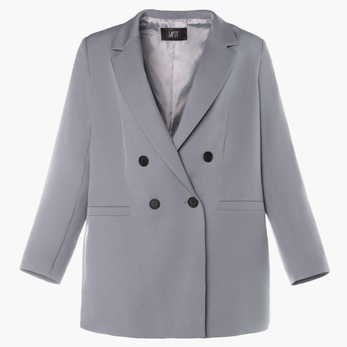 Пиджак женский двубортный MIST plus-size, размер 52, цвет серо-голубой пиджак женский двубортный mist размер 50 цвет чёрный