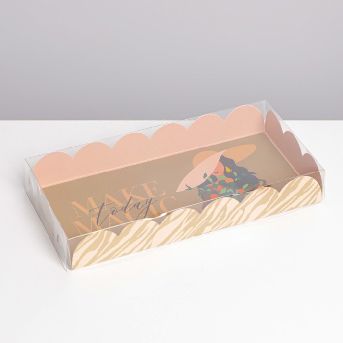 

Коробка для печенья, кондитерская упаковка с PVC крышкой, Make today magic, 10.5 х 21 х 3 см