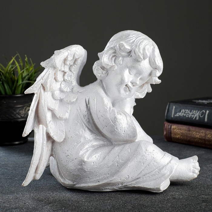 фото Фигура "ангелочек с крыльями сидит" серебро, 17х20х25см хорошие сувениры