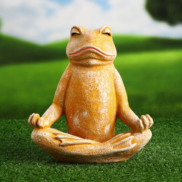 фото Садовая фигура "лягушка медитирует" коричневая, 23х22х12,5см хорошие сувениры