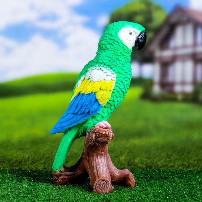 фото Садовая фигура "попугай на коряге" 12х18х34см, зеленый хорошие сувениры