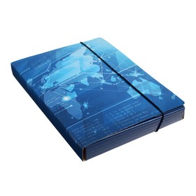 Папка для тетрадей А5 "Синяя", мелованный картон, ВД-лак, с клапанами, резинка от Сима-ленд