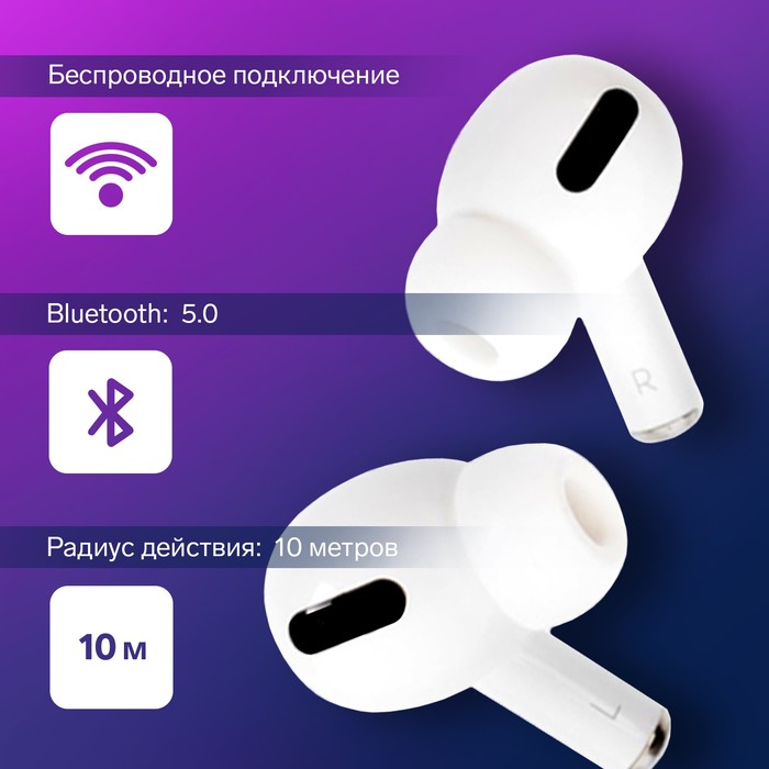 Наушники беспроводные Windigo Pro, TWS, Bluetooth 5.0, 40/600 мАч, сенсор, глянцевые, белые