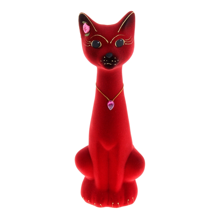 Копилка "Кот Мурзик" малая, красная, флок