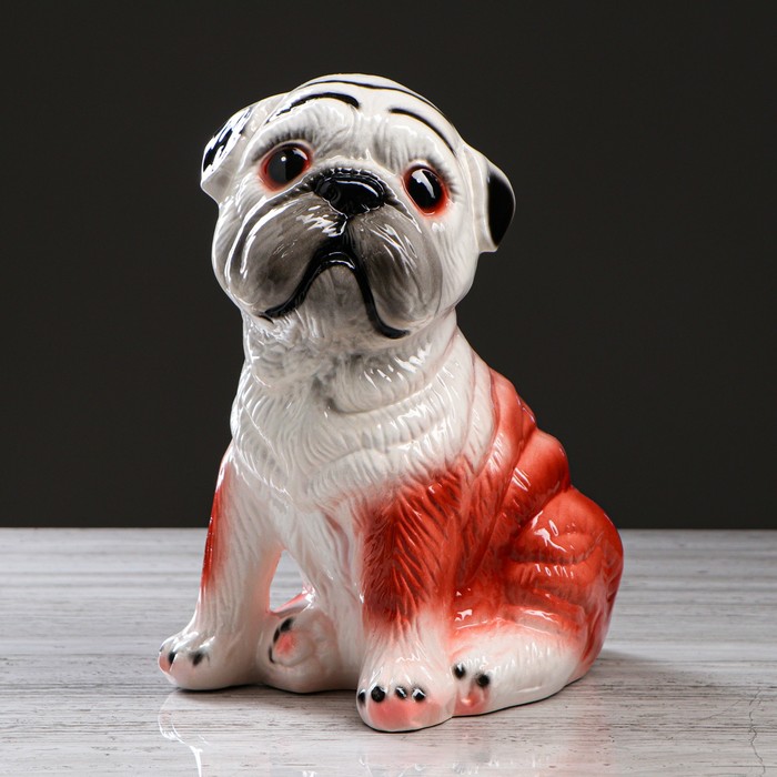 Копилка "Сидящий мопс" глянец, бело-рыжая