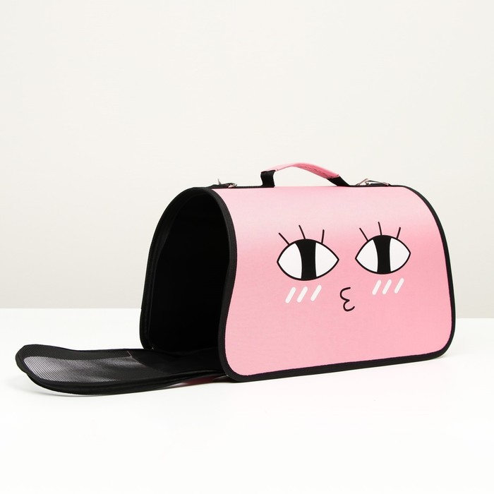 фото Сумка - переноска для животных "воздушный поцелуй", каркасная, размер s, 37,5 х 17 х 22 см, розовая пижон