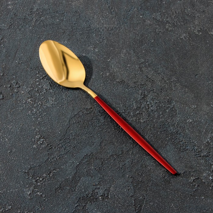 фото Ложка столовая magistro «блинк», 22×4, цвет золото, красная ручка, на подвесе