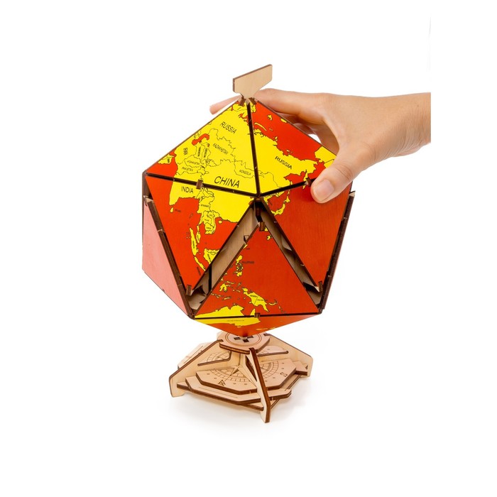 цена Конструктор деревянный 3D EWA Глобус Икосаэдр с секретом (шкатулка, сейф) красный