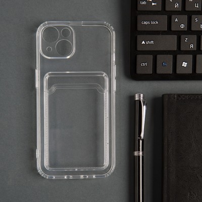 Чехол iBox Crystal для iPhone 13 , с отсеком под карты, силиконовый, прозрачный