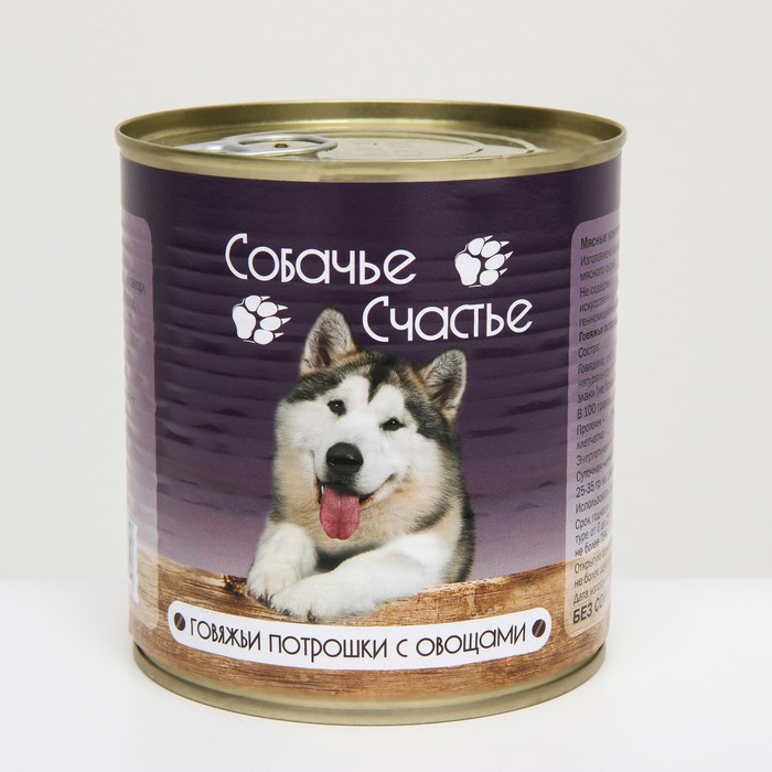 

Корм "СОБАЧЬЕ СЧАСТЬЕ " говяжьи потрошки с овощами, ж/б, 750 г