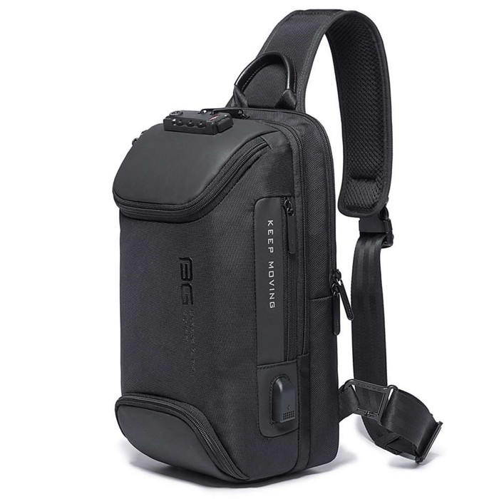 

BG7082 Рюкзак-слинг Bange, 2 отдела на молнии с USB, цвет черный (9.7"), 21х12х35см
